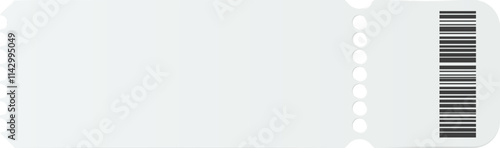 Blank white ticket or coupon with barcode and serrated edge represents purchasing power, access, or privilege, offering a versatile template for various promotional or ticketing needs