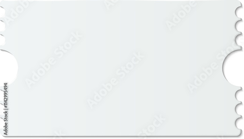 Blank white ticket with serrated edges and hole punches creates a simple yet versatile image suitable for various design purposes related to events, travel, or admissions