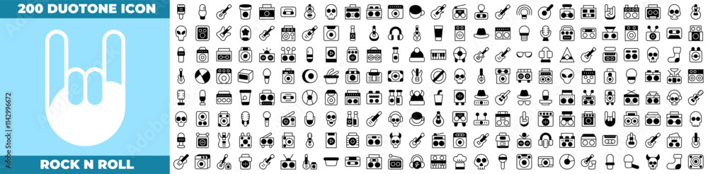 Fototapeta premium Rock N Roll Duotone Editable Icons set