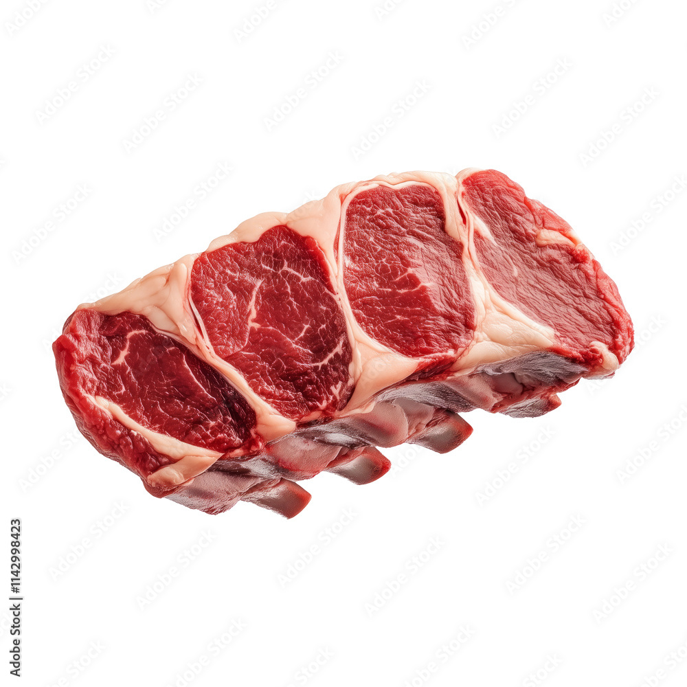 Fresh rack of Lamb, isolated on white background, showcasing culinary concept. Fresh rack of Lamb, isolated on white background, showcasing culinary concept.