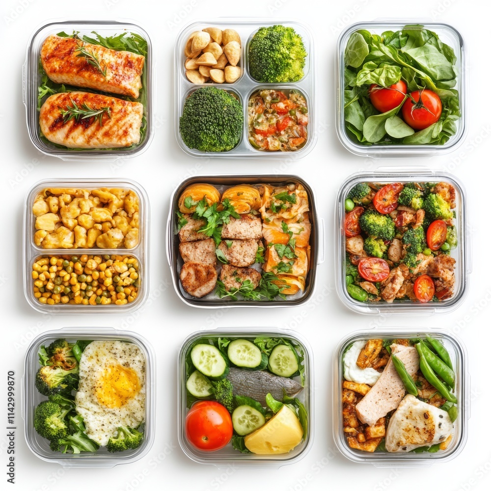 Different delicious meals in containers isolated on white, top view. Healthy diet --v 6.1 Job ID: 9b248513-d548-4839-8912-df40d1ea96fc Different delicious meals in containers isolated on white, top view. Healthy diet --v 6.1 Job ID: 9b248513-d548-4839-8912-df40d1ea96fc