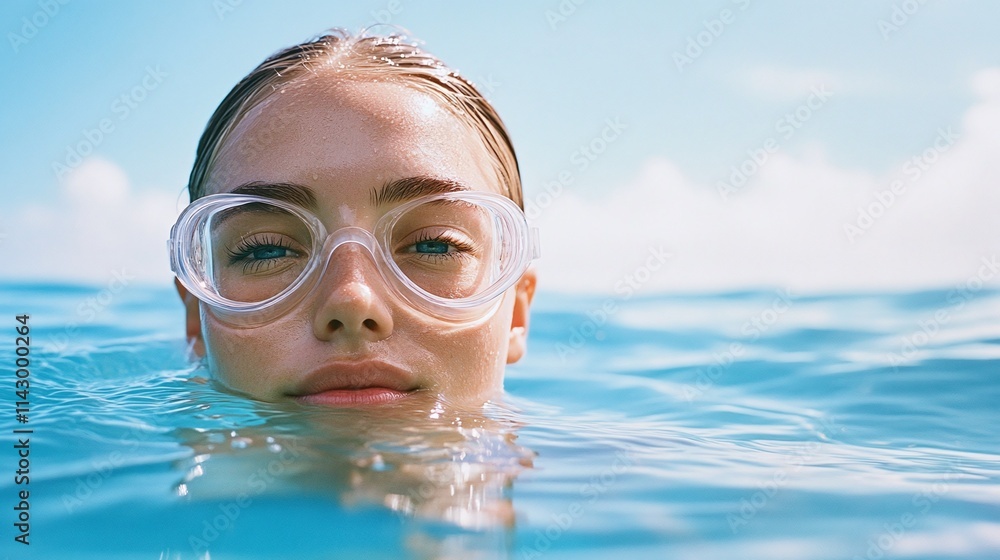 Naklejka premium Splashes of Innocence: Portrait in Vibrant Blue Waters