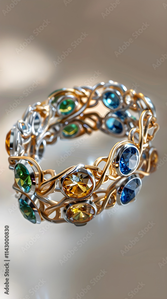 Elegant Multicolored Gemstone Bracelet on Neutral Background with Exquisite Craftsmanship Elegant Multicolored Gemstone Bracelet on Neutral Background with Exquisite Craftsmanship