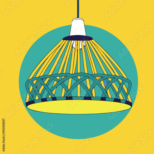 Handicraft eco friendly natural and cultural bamboo lampshade design art illustration 