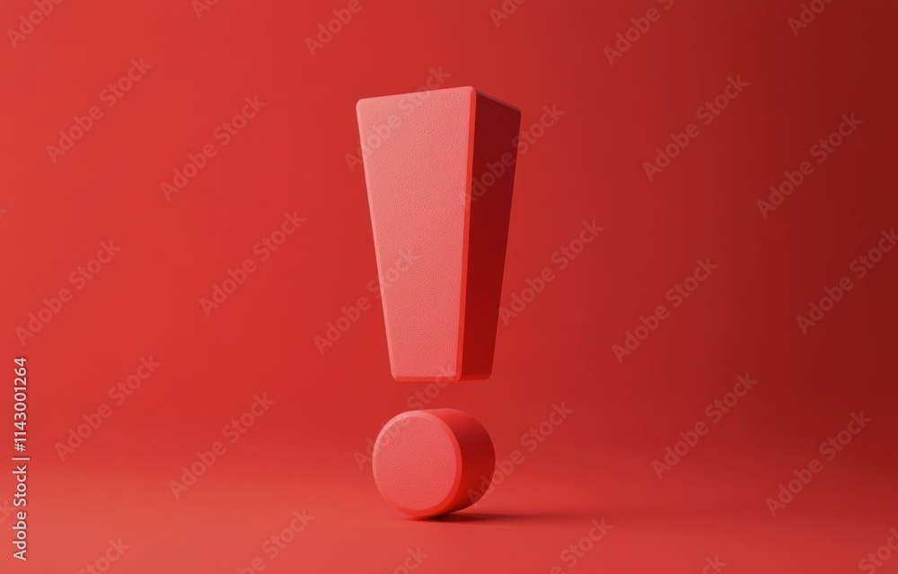 White exclamation mark and ball against a bright red background in a minimalistic design White exclamation mark and ball against a bright red background in a minimalistic design