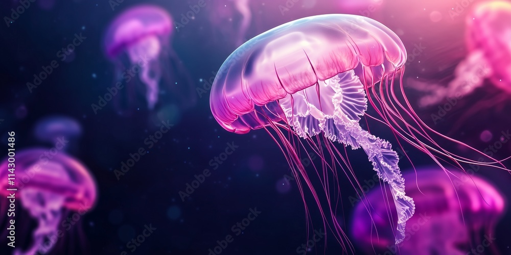 Pink jellyfishes in the deep sea Pink jellyfishes in the deep sea