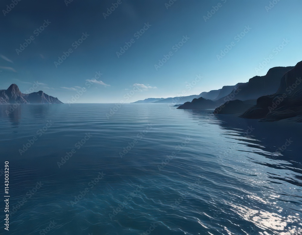 Abstract blue landscape, gradient sky to deep ocean , cloud, digital, subtle Abstract blue landscape, gradient sky to deep ocean , cloud, digital, subtle