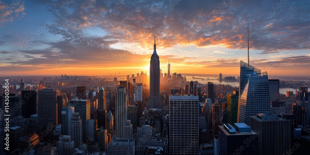 Fototapeta premium Stunning City Skyline at Sunset