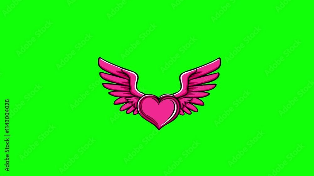 pink hearts with wing animation. flying love symbol motion on green screen background animated 4k chroma key pink hearts with wing animation. flying love symbol motion on green screen background animated 4k chroma key