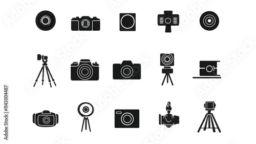 "Modern Digital Camera and Equipment Vector Icons: Creative Design Collection Art & Illustration