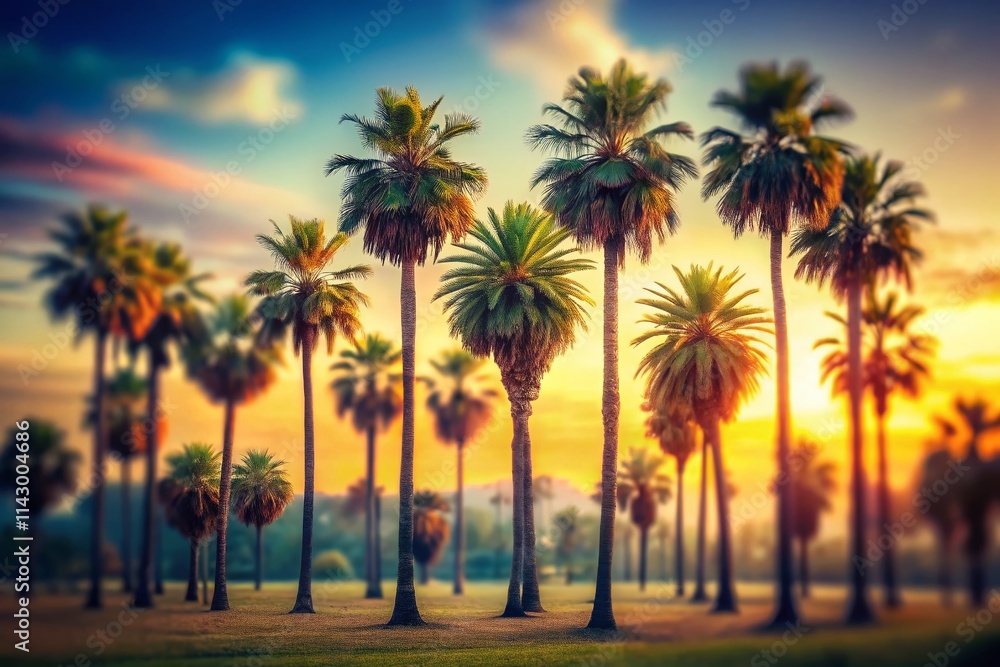 Obraz premium Vintage Palm Tree Collection - Tilt-Shift Miniature Photography