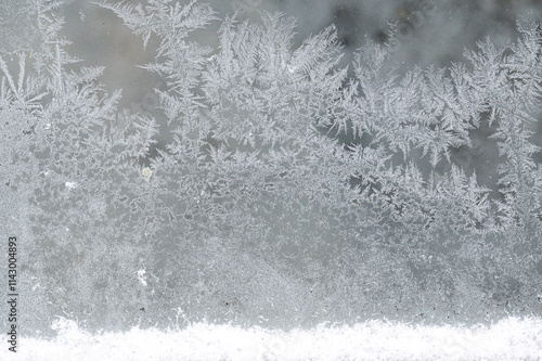 Frost texture on the window and snow photo