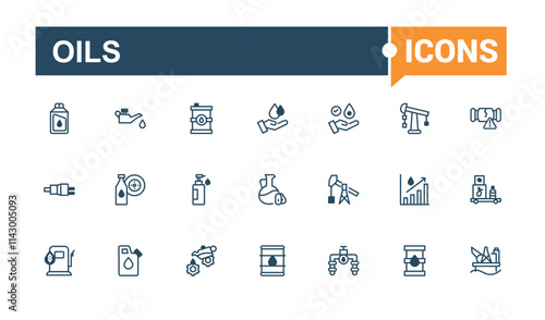 Oils vector line icon set. Icon aroma, gas, product, pump, plant, drill, fuel, petrol. Icons for UI. Editable vector outline and solid icons.