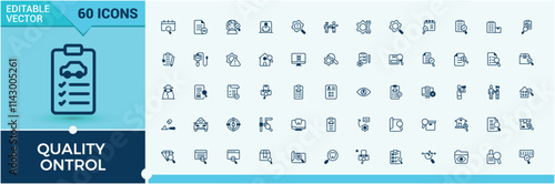 Set of Quality Control line icons. Featuring inspector, research, quality, check, inspect and more. Simple icon designs. Vector outline and solid icons collection.