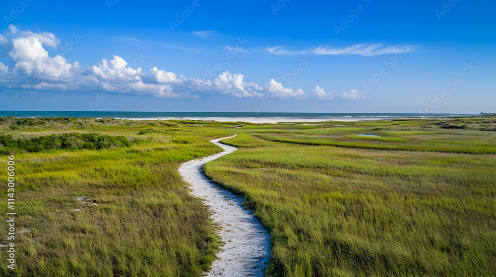 South Carolina Coastal Park with marshland trails and sandy shores, serene Atlantic retreat South Carolina Coastal Park with marshland trails and sandy shores, serene Atlantic retreat