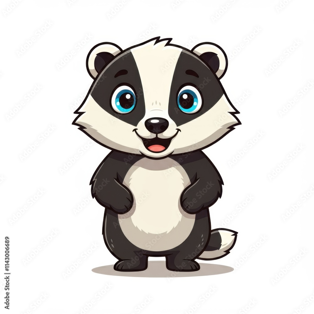 Fototapeta premium A cute cartoon badger stands upright with a cheerful expression.