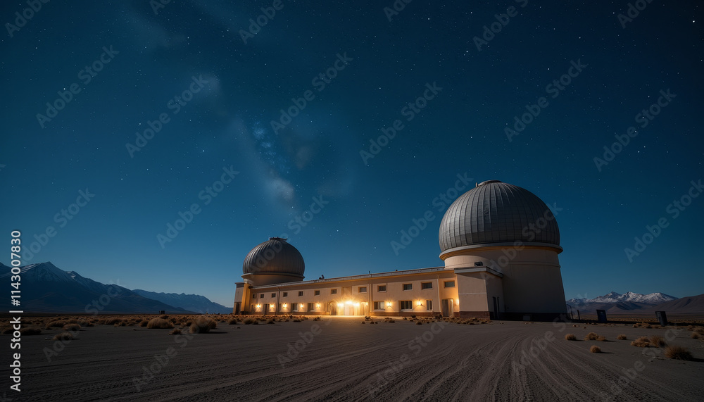Stunning night view of celestial observatories nestled in a remote desert against a starry sky Stunning night view of celestial observatories nestled in a remote desert against a starry sky