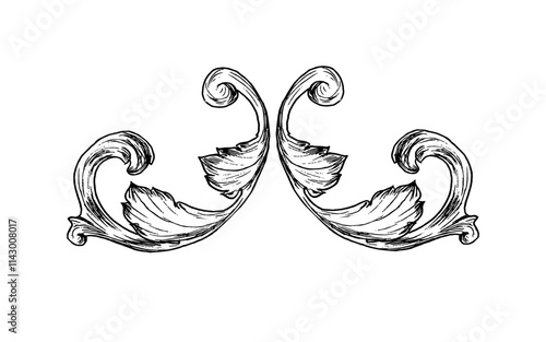 Аntique frame engraving scroll ornament acanthus foliage, swirl decorative design element. Hand drawn vector isolated set.