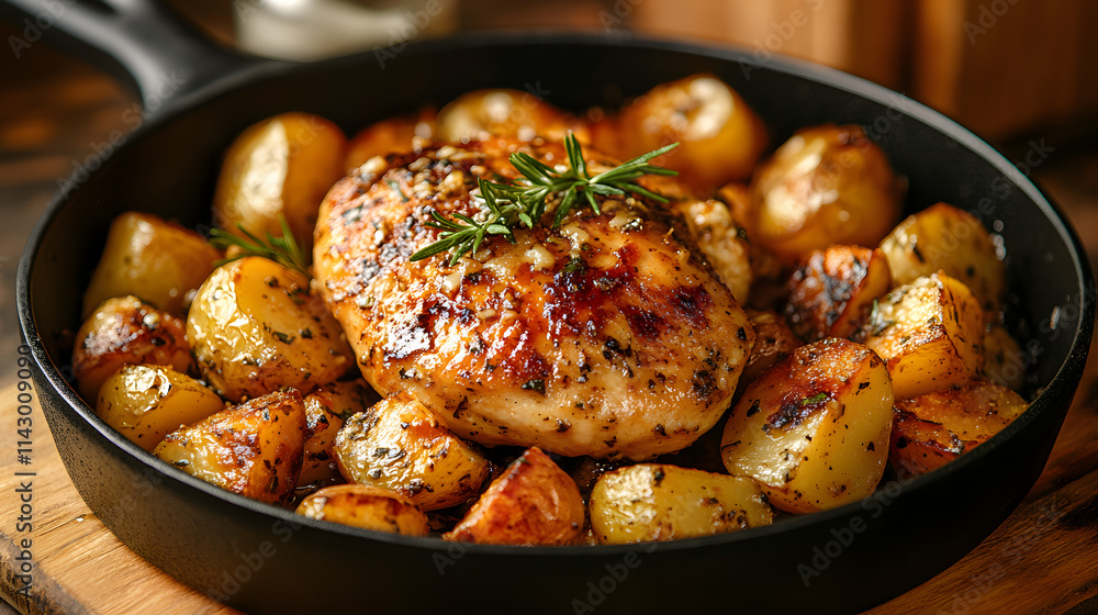 An Impressive Skillet Garlic Parmesan Chicken Served with Deliciously Crispy Seasoned Potatoes for a Homestyle Meal An Impressive Skillet Garlic Parmesan Chicken Served with Deliciously Crispy Seasoned Potatoes for a Homestyle Meal