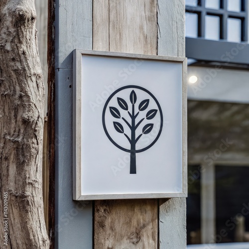 Tree Logoz Showcased on Wooden Building Exterior With Natural Elements. Generative AI photo