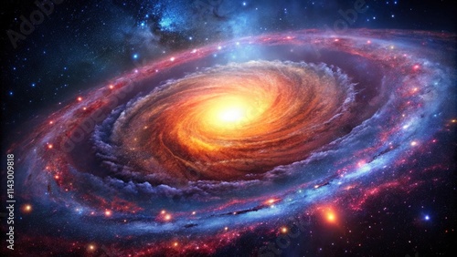 A breathtaking space background featuring a spiral galaxy, nebula, redshift, and the glow of a supermassive black hole.