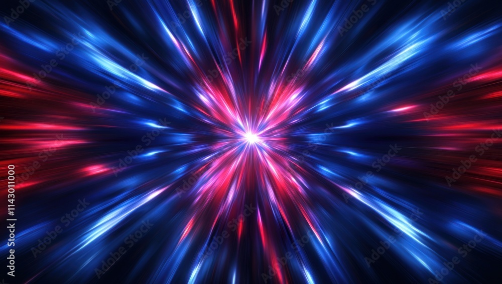 Abstract Red and Blue Light Burst: A Cosmic Energy Explosion Abstract Red and Blue Light Burst: A Cosmic Energy Explosion