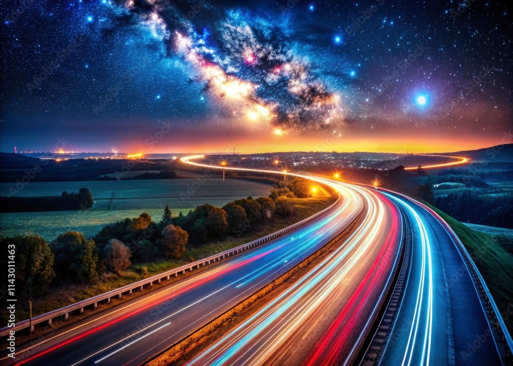 Asphalt ribbons under starlight: explore breathtaking night highway photography. Asphalt ribbons under starlight: explore breathtaking night highway photography.