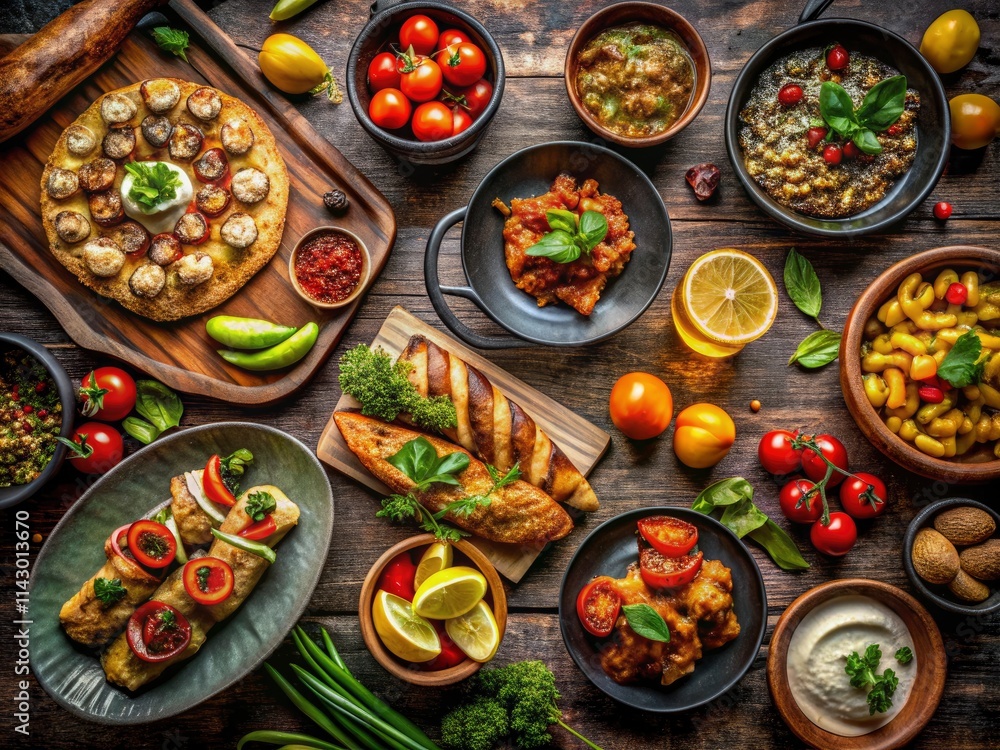 Delicious night food: Generative AI creates stunning flat lays for your recipes. Delicious night food: Generative AI creates stunning flat lays for your recipes.