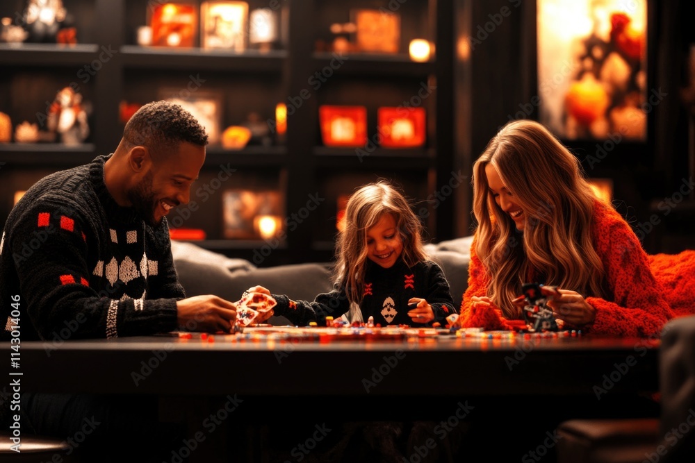 Family building colorful blocks together laughing and bonding at home Family building colorful blocks together laughing and bonding at home
