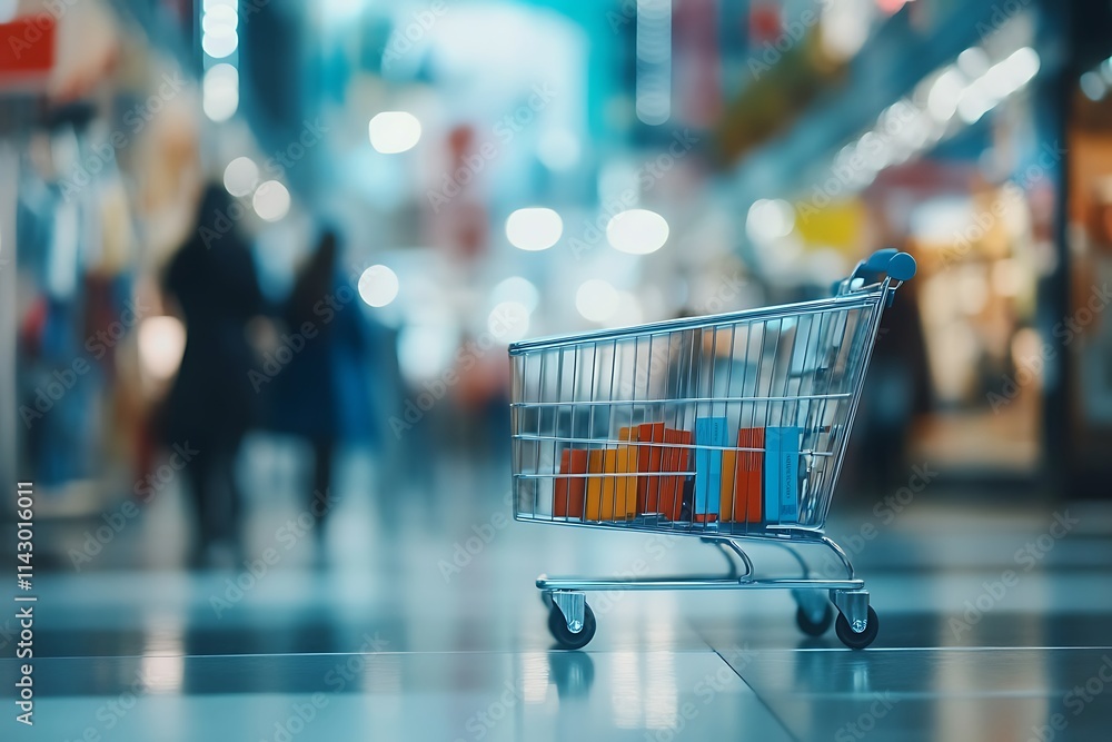 Shopping Cart in a Blurred Mall Background Shopping Cart in a Blurred Mall Background