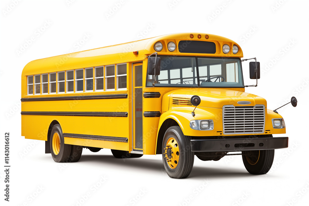 American Yellow School Bus on White Background for Education, Kids Transportation, and School Transport Concept. Bus topics. For school. American Yellow School Bus on White Background for Education, Kids Transportation, and School Transport Concept. Bus topics. For school.