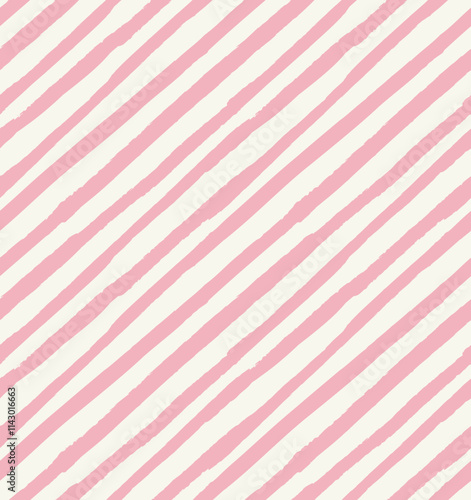 All over vector seamless repeat pattern with skinny bias diagonal soft pink and white hand drawn stripe. Versatile baby girl and everyday backdrop in soft colors.