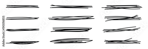 Hand drawn collection of different diary scribble lines and elements. Marker pen underline and strikethrough Editable strokes for Note book. Swift crossed and wavy highlight markers for scribbling pad