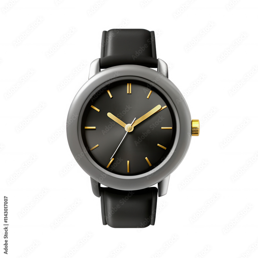 A sleek black watch with a grey case and gold accents, showcasing a modern design suitable for both casual and formal occasions. A sleek black watch with a grey case and gold accents, showcasing a modern design suitable for both casual and formal occasions.
