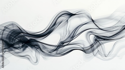 Abstract black line art vector design with smoke pattern on white background, digital illustration of modern and futuristic waves for concept banner template design