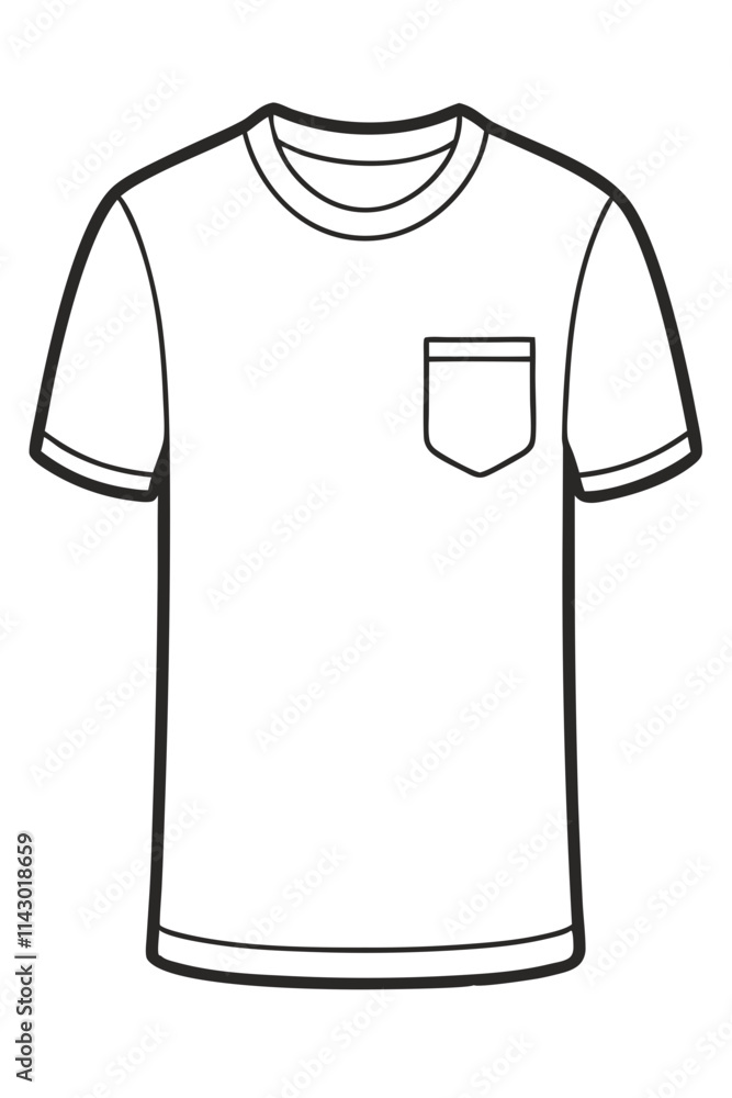Stylish Line Drawing of Casual T-Shirt, Short Sleeves & Crew Neck Stylish Line Drawing of Casual T-Shirt, Short Sleeves & Crew Neck