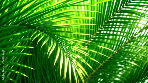 Lush Green Palm Leaves Swaying in the Breeze Seamless Looping 4K Video. Tropical Nature Background Footage for Relaxation, Travel, and Summer Projects.