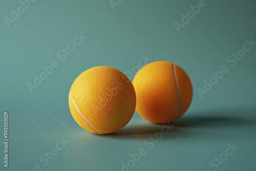 Pair of vibrant yellow tennis balls on teal background