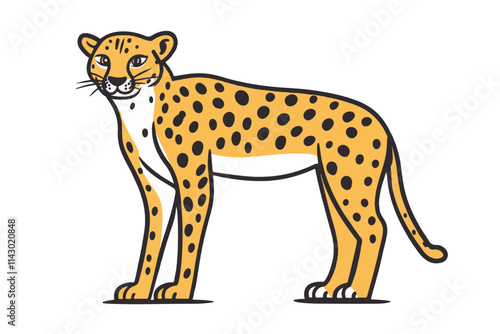 Dynamic Vector Illustration of Adorable Cartoon Leopards and a Sprinting Cheetah in Various Poses on an Orange and white Background. photo