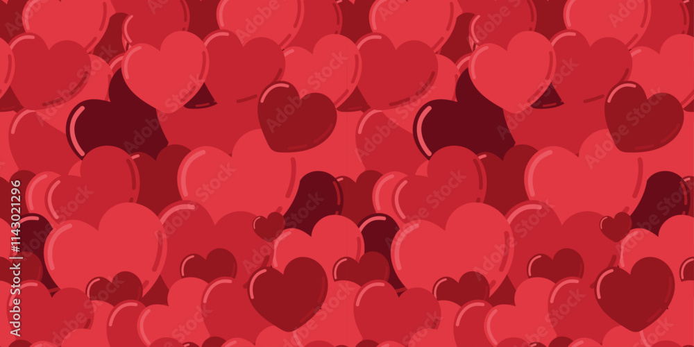 Lovely Valentine's Day pattern with dense arrangement of red and burgundy hearts. Romantic Valentine's Day element - heart ornaments in vector flat style. For holiday decor, prints, love graphics. Lovely Valentine's Day pattern with dense arrangement of red and burgundy hearts. Romantic Valentine's Day element - heart ornaments in vector flat style. For holiday decor, prints, love graphics.