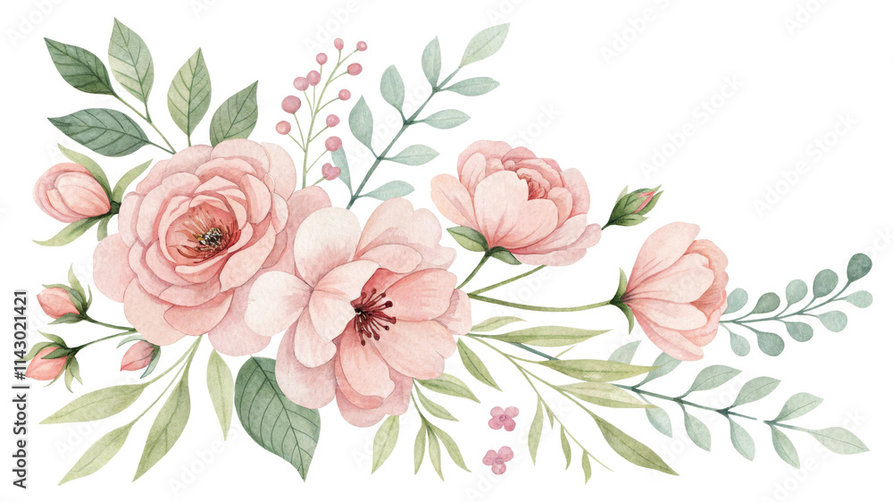 custom made wallpaper toronto digitalWatercolor Pink Floral Bouquet Composition, Isolated on White Background, Botanical Illustration, Wedding Design Floral arrangement, watercolor painting, wedding invitation, blush pink roses