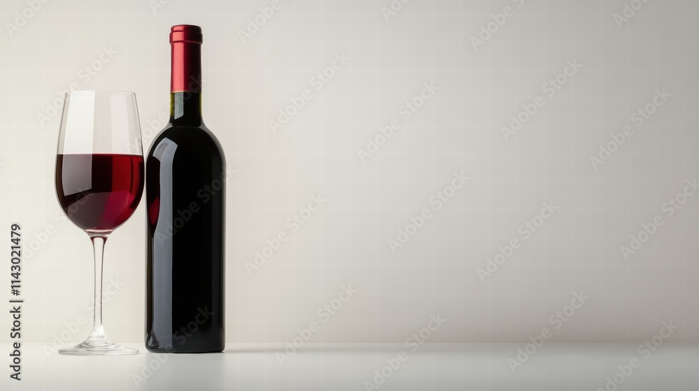 Set of red wine bottles with blank labels, along with a filled and empty wine glass, on a white background, cutout file. Set of red wine bottles with blank labels, along with a filled and empty wine glass, on a white background, cutout file.