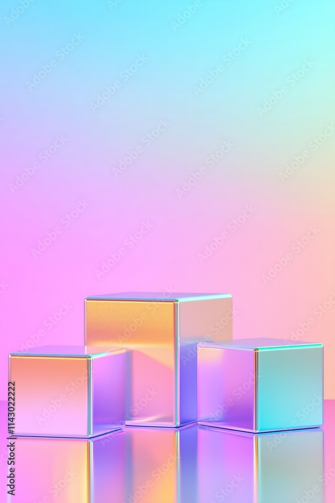 sleek metallic cube podiums on a vibrant gradient background, product mockup sleek metallic cube podiums on a vibrant gradient background, product mockup