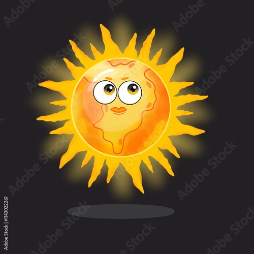 Cartoon sun,cute  sun cartoon character, shiny bright sun vactor illustration 