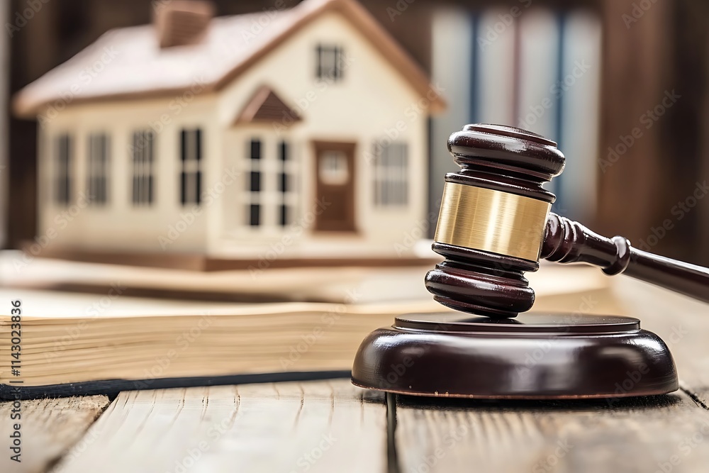 Real Estate Law: Gavel, House Model, and Legal Book