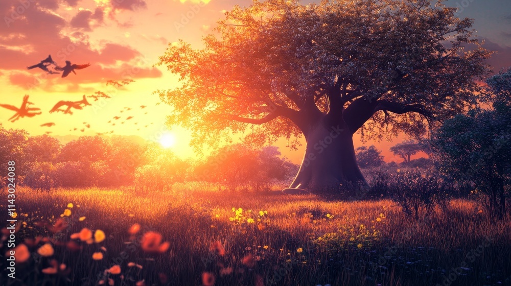 baobab tree silhouetted by a vibrant sunset, a majestic baobab tree glowing in sunset light, the iconic baobab tree against a colorful evening sky baobab tree silhouetted by a vibrant sunset, a majestic baobab tree glowing in sunset light, the iconic baobab tree against a colorful evening sky