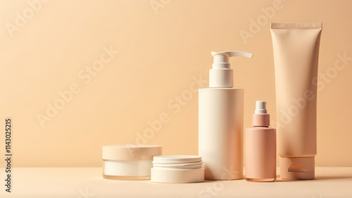 Natural cosmetic products on a light beige background