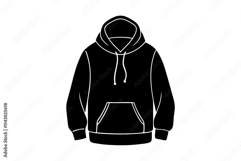 Fototapeta premium Simple Line Art of Oversized Hoodie with Front Pocket and Adjustable Drawstrings