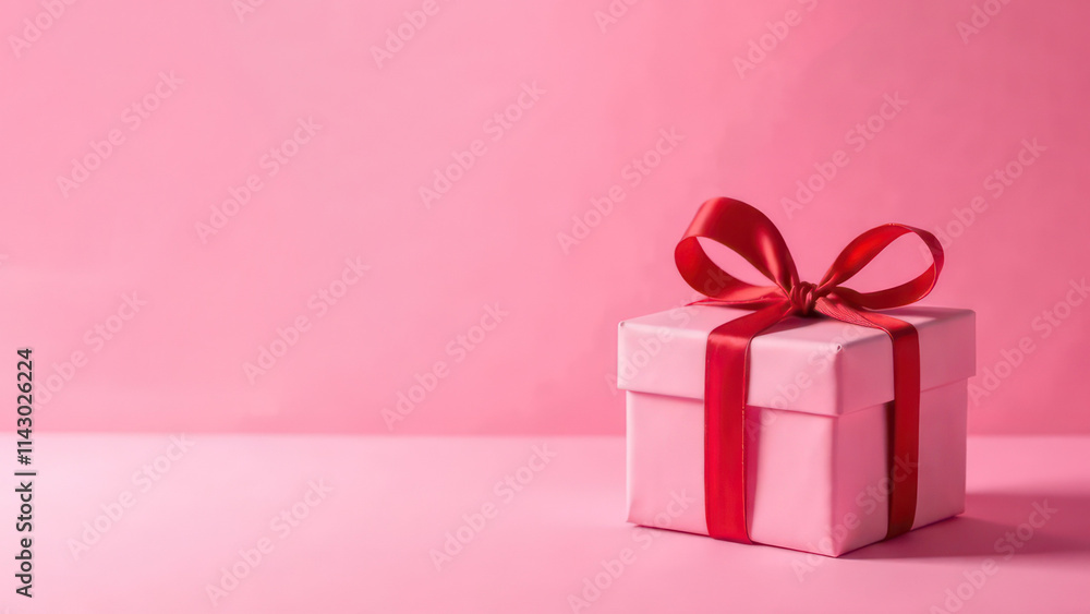 Present for Valentines Day on pink background with space for text Present for Valentines Day on pink background with space for text