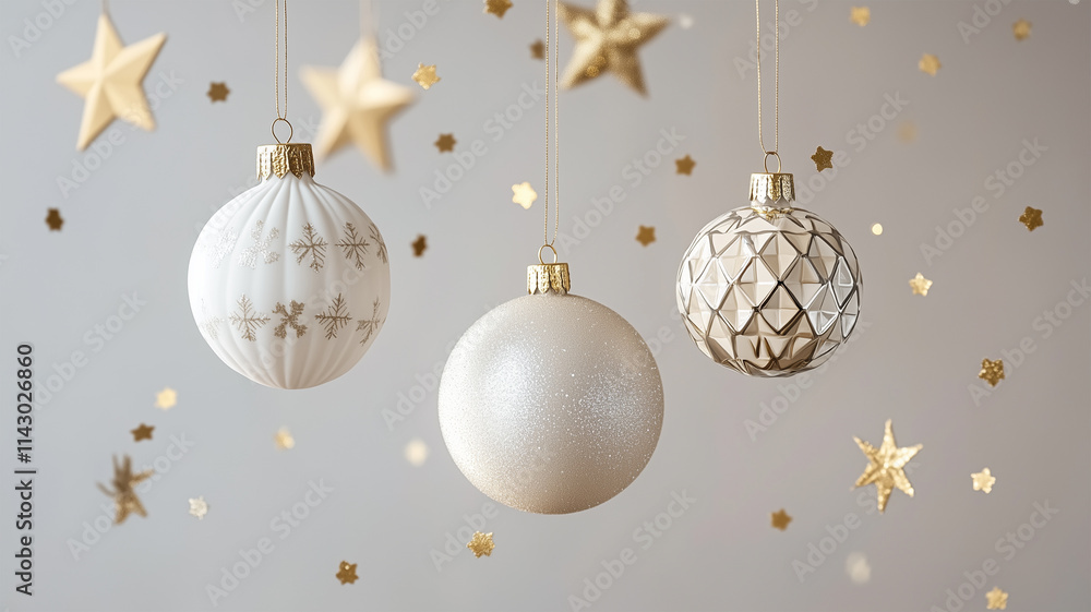 Fototapeta premium ゴールドと白のクリスマスオーナメント